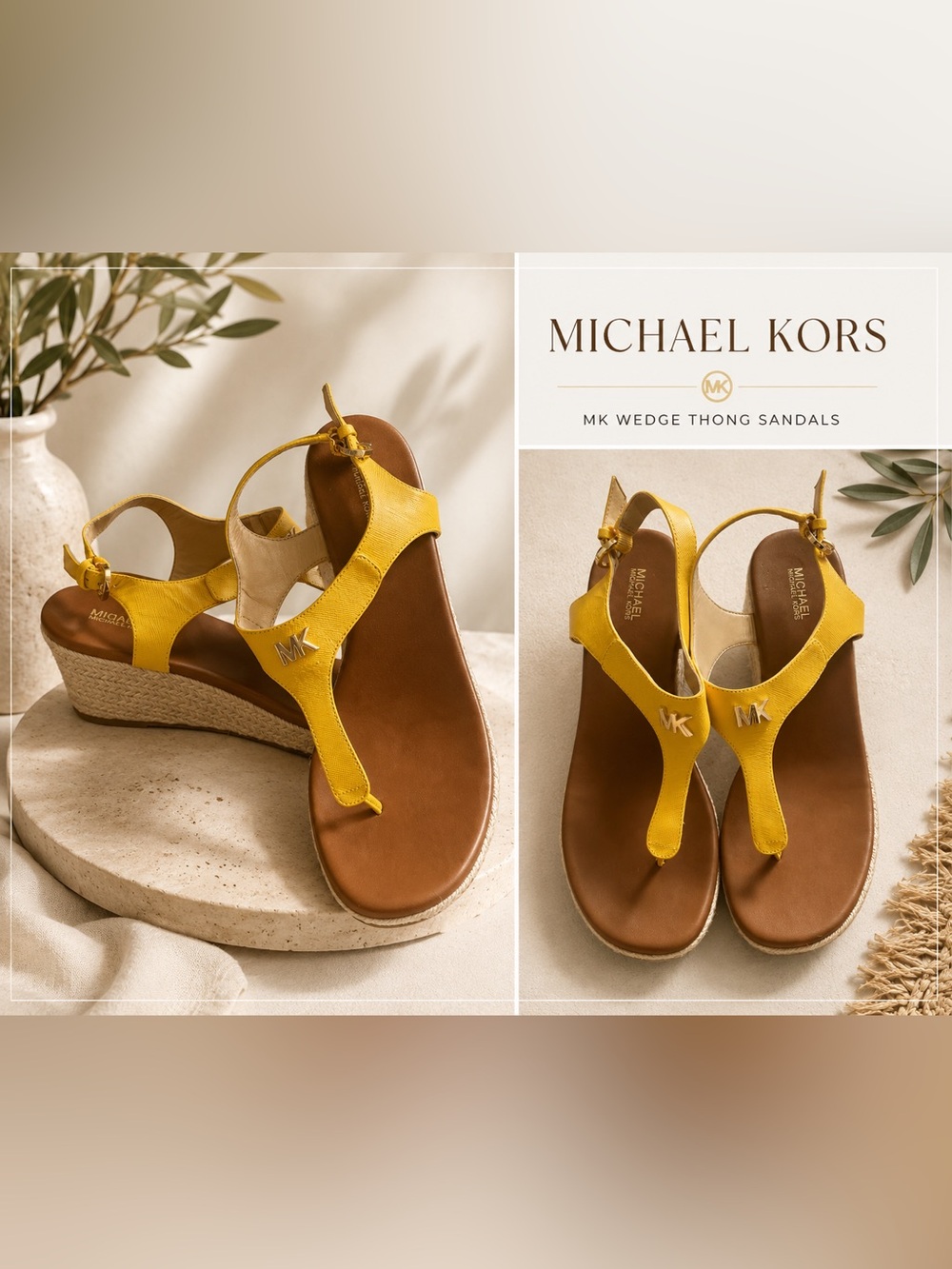 Michael Kors Yellow Leather Espadrille Wedge Sandals